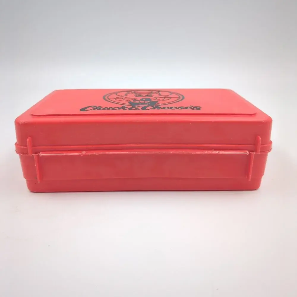 Vintage Chuck E. Cheese's Red Plastic Lunch Box Whirley Industries USA 1970s 80s